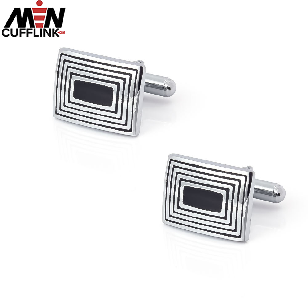 Rectangular navy blue oil drip vintage pattern metal cufflinks