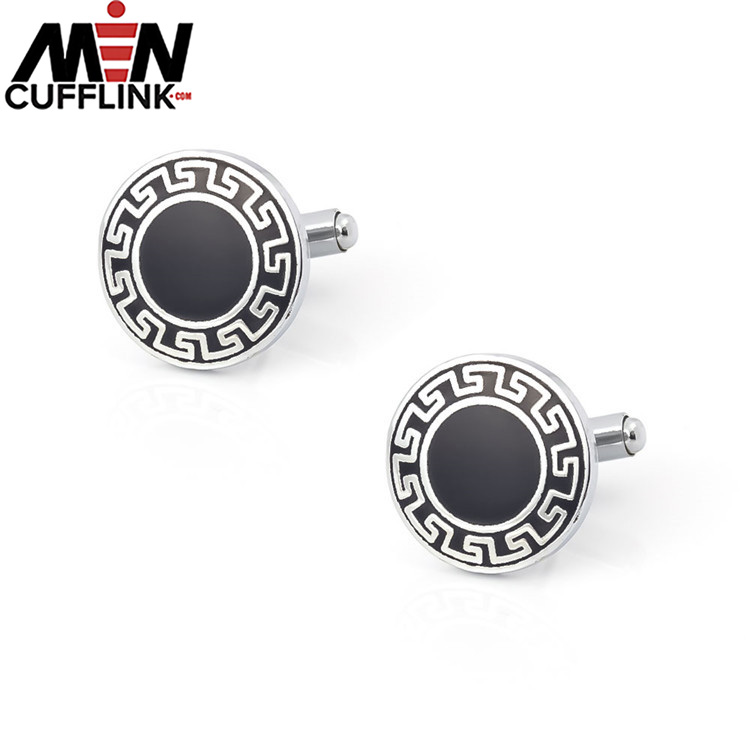 Round cufflink wholesale black enamel cufflinks for men with factory prices