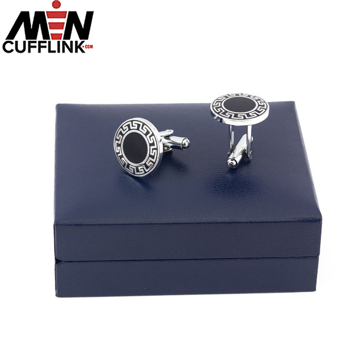 Round cufflink wholesale black enamel cufflinks for men with factory prices