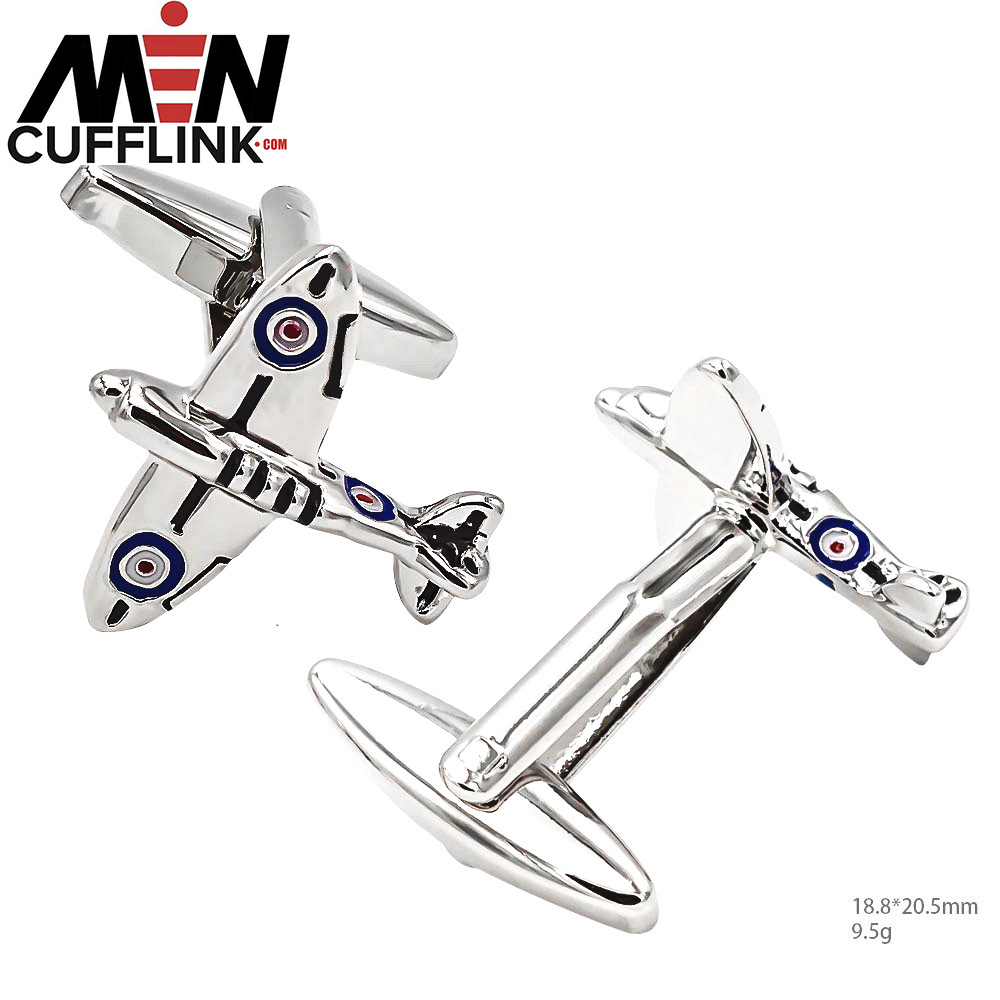 Silver Airplane Spot Painted Metal Cufflinks