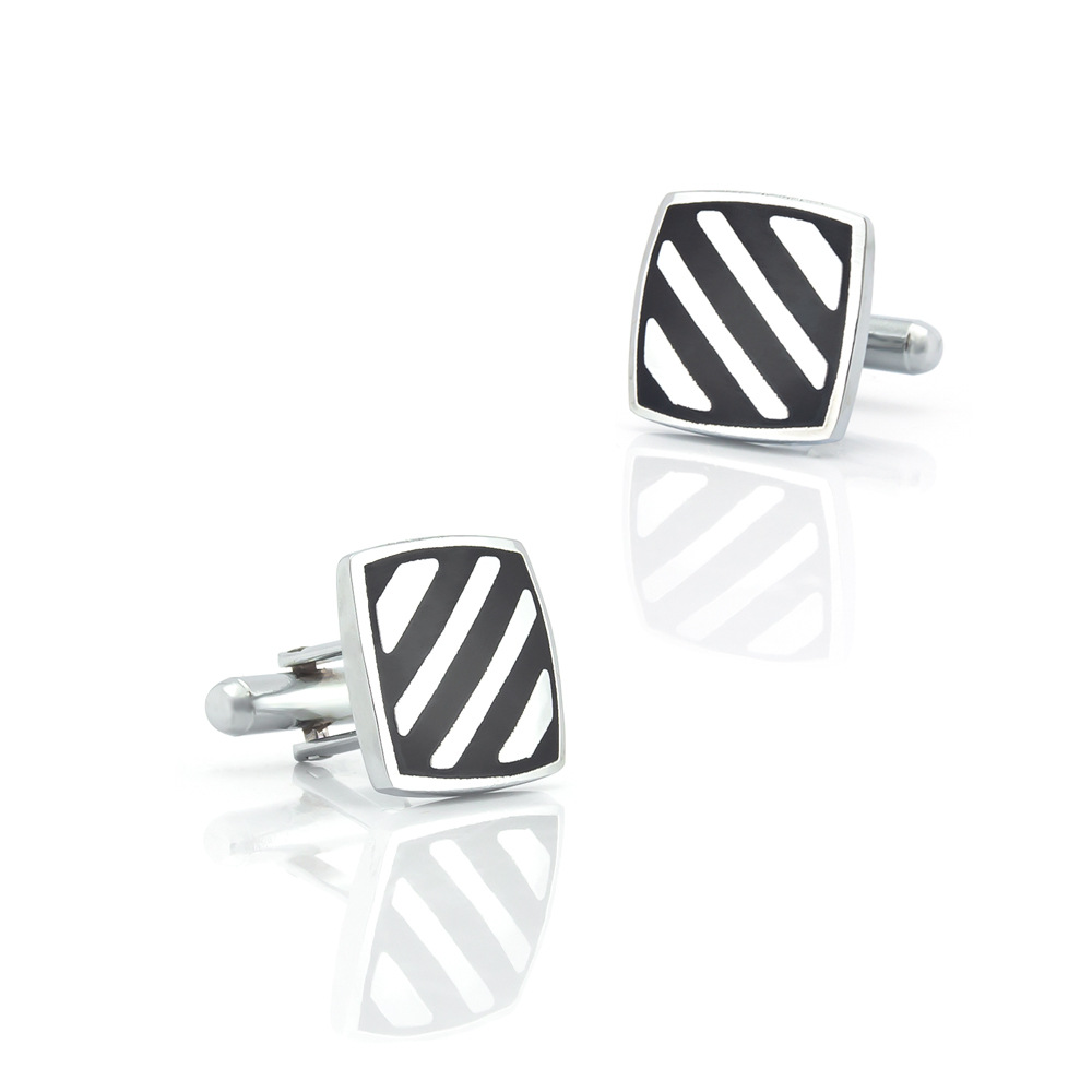 Square Black Stripe Enamel Copper Cufflinks