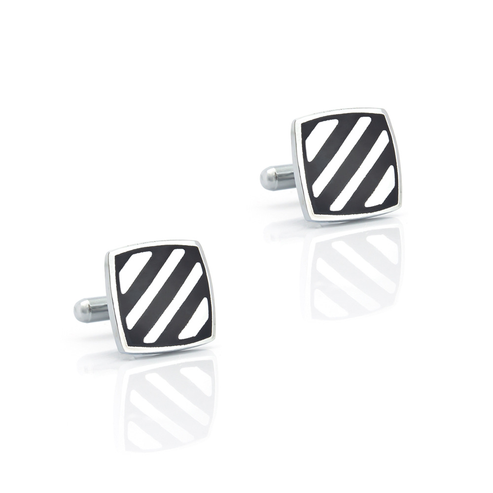 Square Black Stripe Enamel Copper Cufflinks