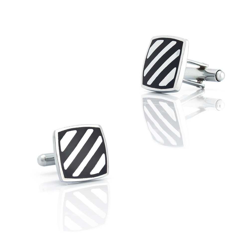 Square Black Stripe Enamel Copper Cufflinks