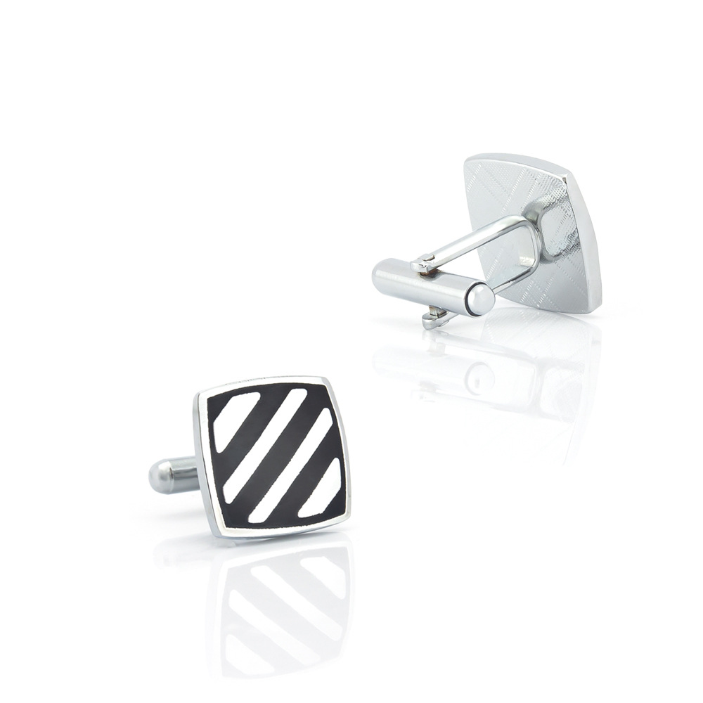 Square Black Stripe Enamel Copper Cufflinks