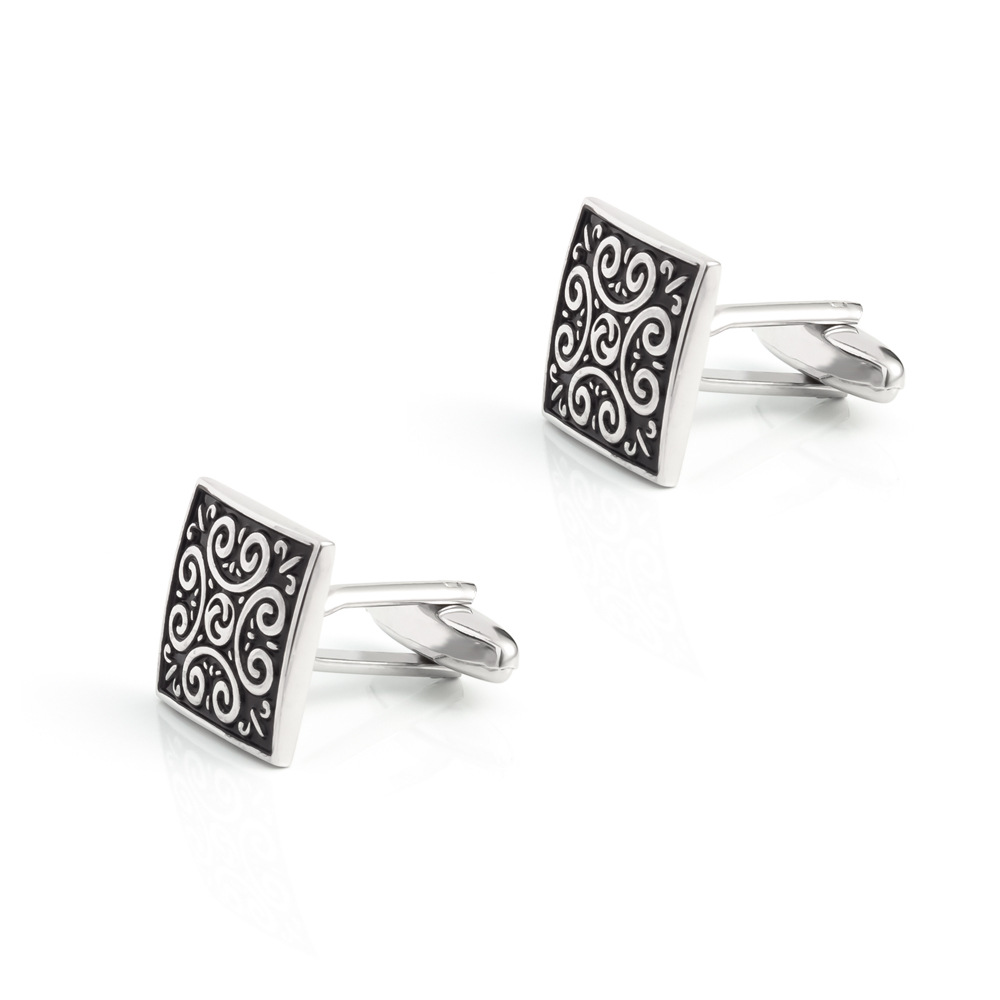 Square Cufflinks with Antique Roman Pattern Silver Metal cufflinks