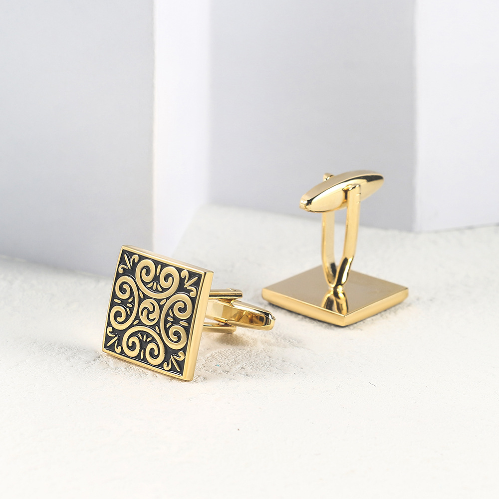 Square antique roman pattern metal cufflinks