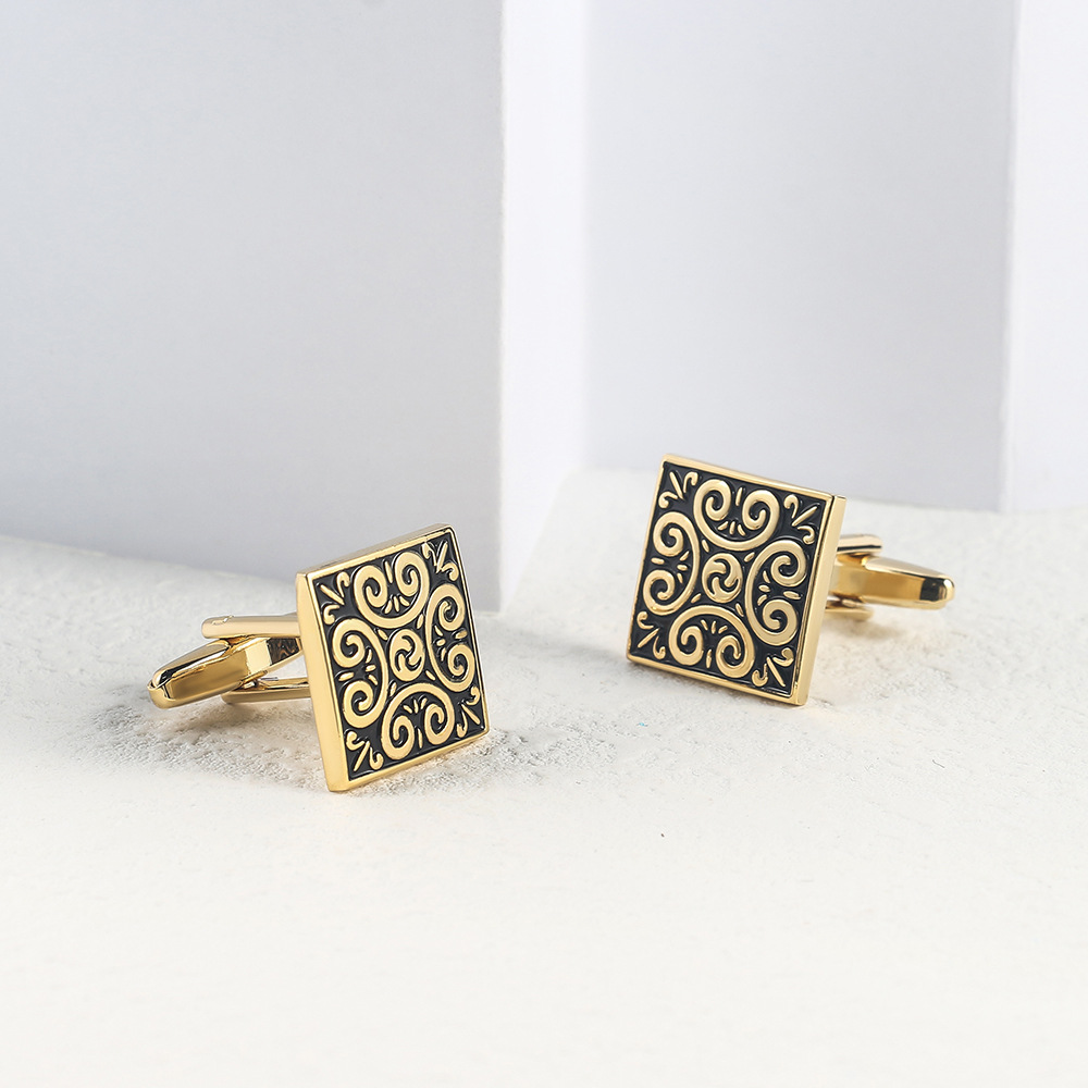 Square antique roman pattern metal cufflinks