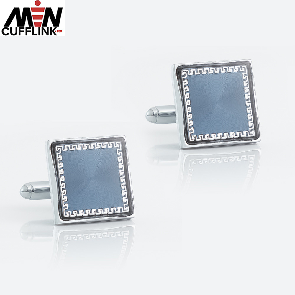 Square electroplated silver CD piece retro pattern metal cufflinks