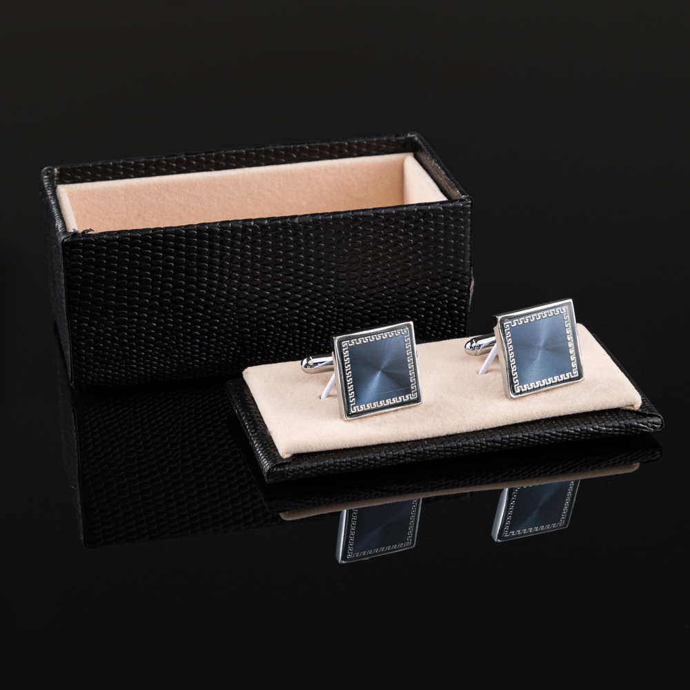 Square electroplated silver CD piece retro pattern metal cufflinks