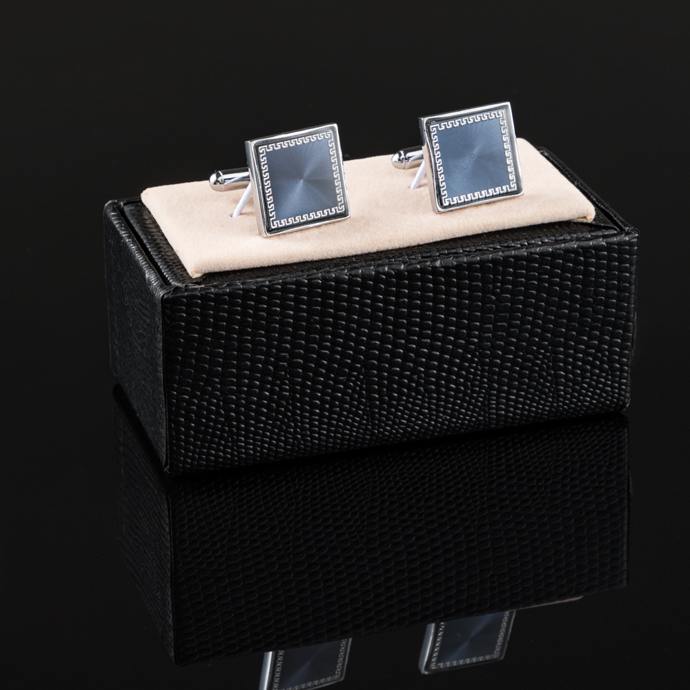 Square electroplated silver CD piece retro pattern metal cufflinks