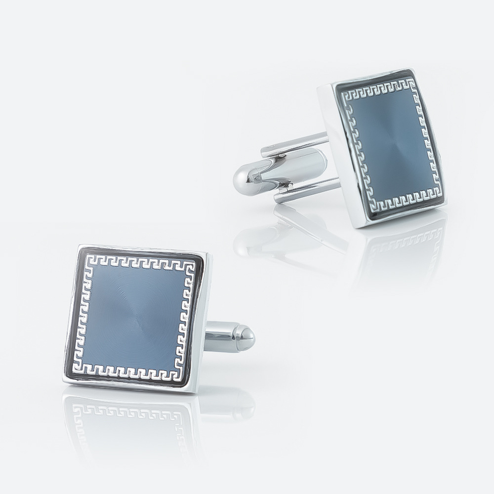 Square electroplated silver CD piece retro pattern metal cufflinks