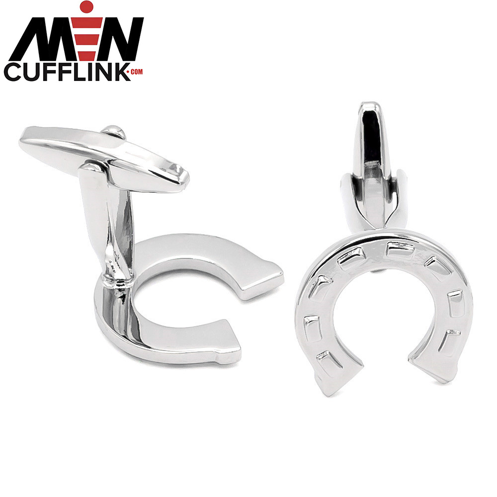 U-shaped electroplated silver horseshoe metal cufflinks