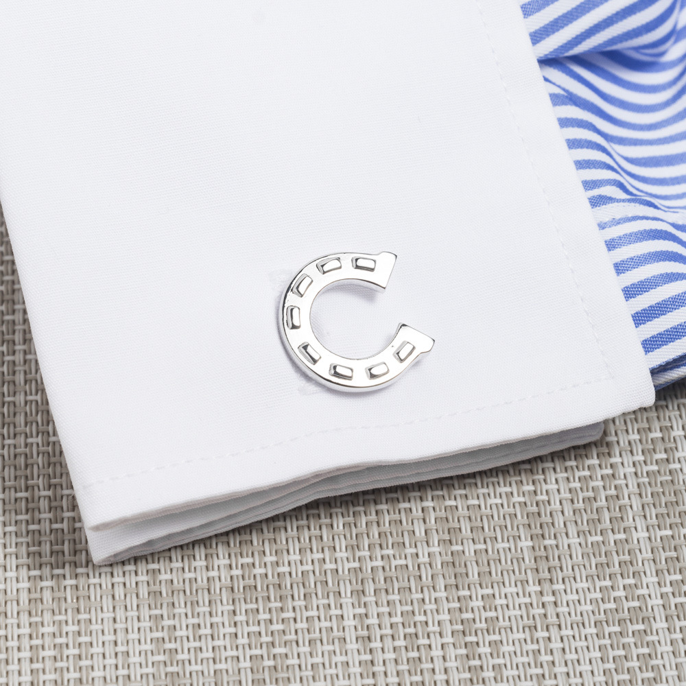 U-shaped electroplated silver horseshoe metal cufflinks