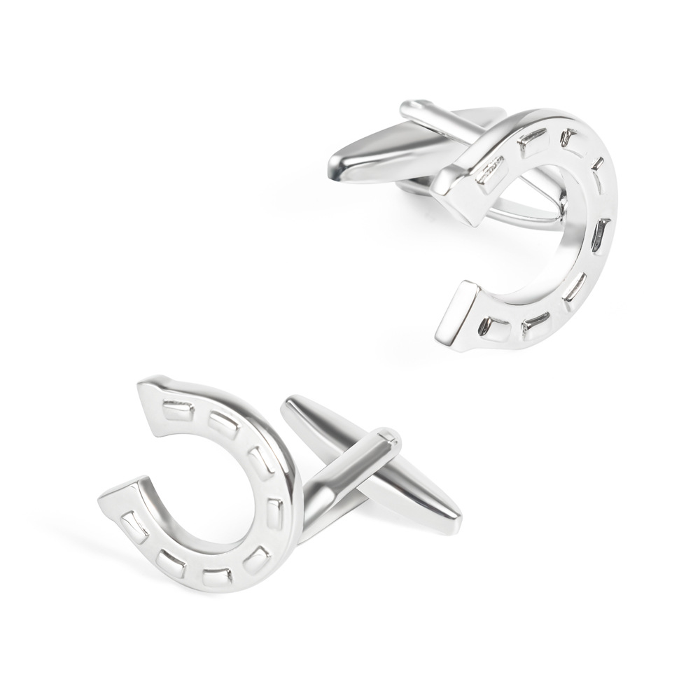 U-shaped electroplated silver horseshoe metal cufflinks