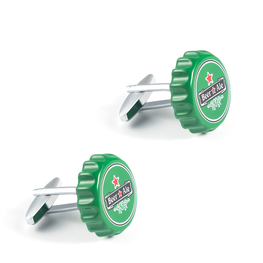 Green Beer Cap Metal Cufflinks