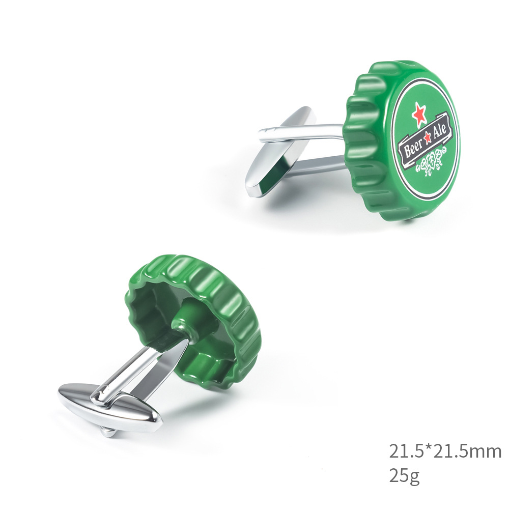 Green Beer Cap Metal Cufflinks