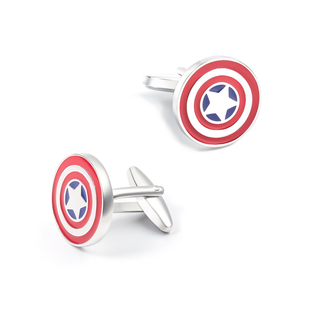 Captain America shield-shaped metal copper cufflinks