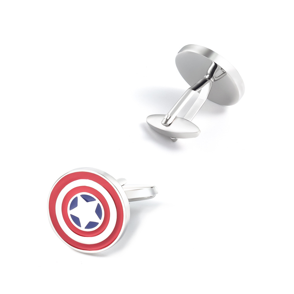 Captain America shield-shaped metal copper cufflinks