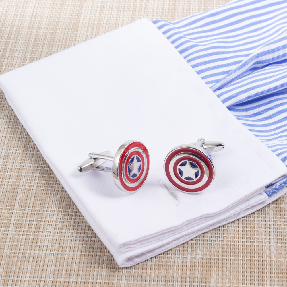 Captain America shield-shaped metal copper cufflinks