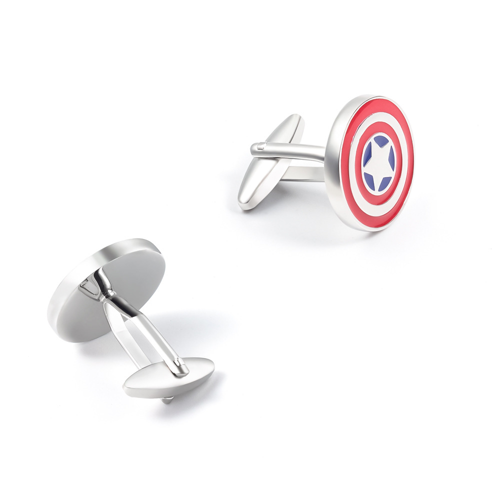 Captain America shield-shaped metal copper cufflinks