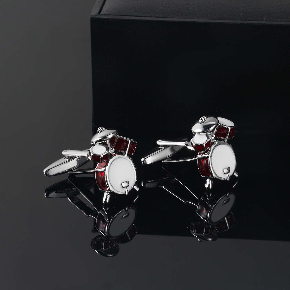 Drum Red Spotted Metal Enamel Cufflinks