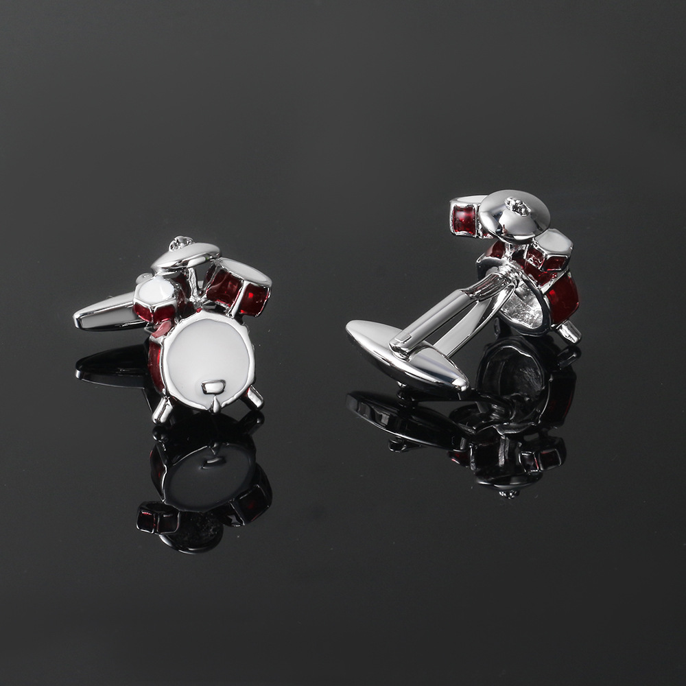 Drum Red Spotted Metal Enamel Cufflinks