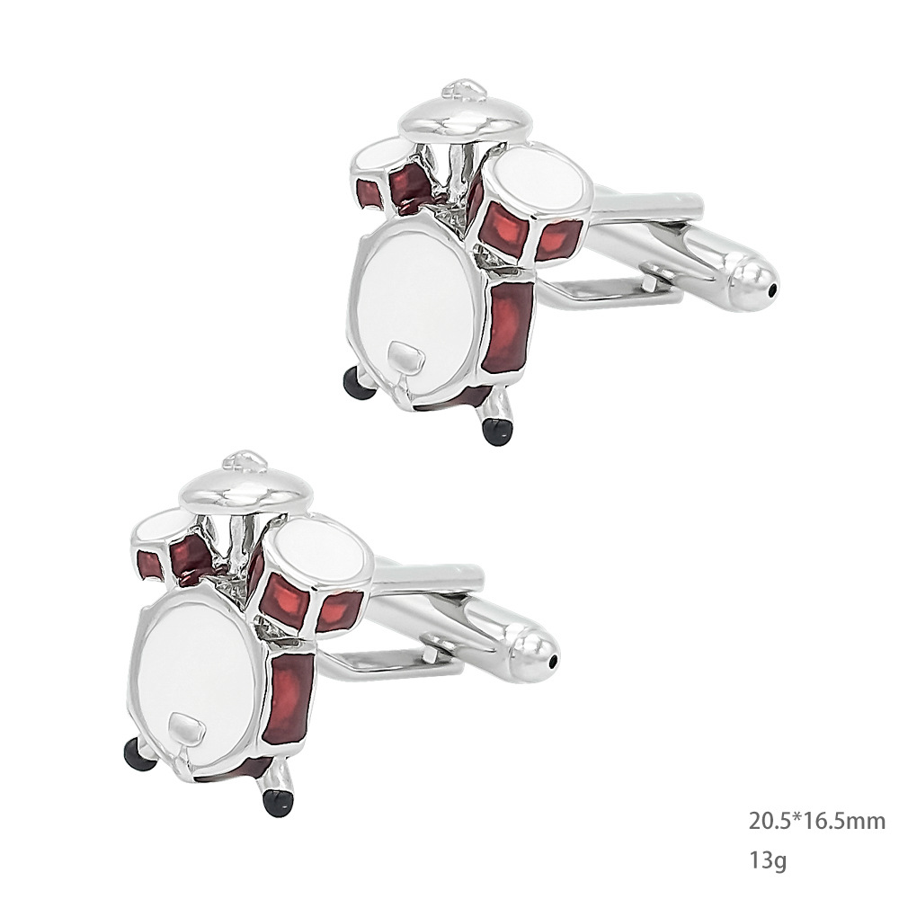 Drum Red Spotted Metal Enamel Cufflinks