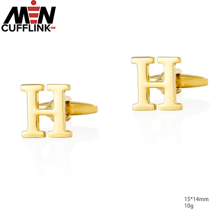 Gold 26 English letters smooth metal copper cufflinks