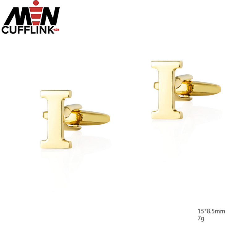 Gold 26 English letters smooth metal copper cufflinks