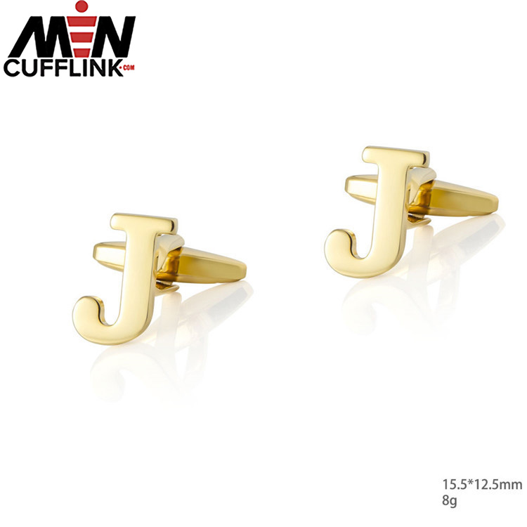 Gold 26 English letters smooth metal copper cufflinks