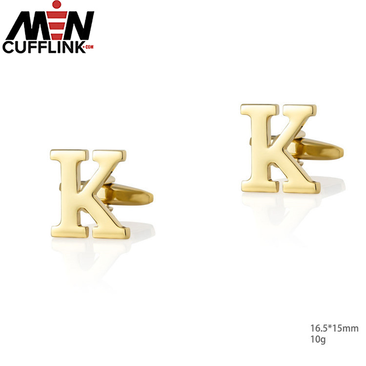 Gold 26 English letters smooth metal copper cufflinks