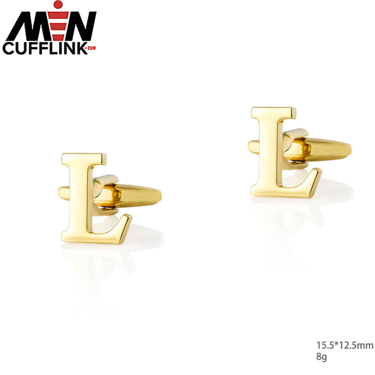 Gold 26 English letters smooth metal copper cufflinks