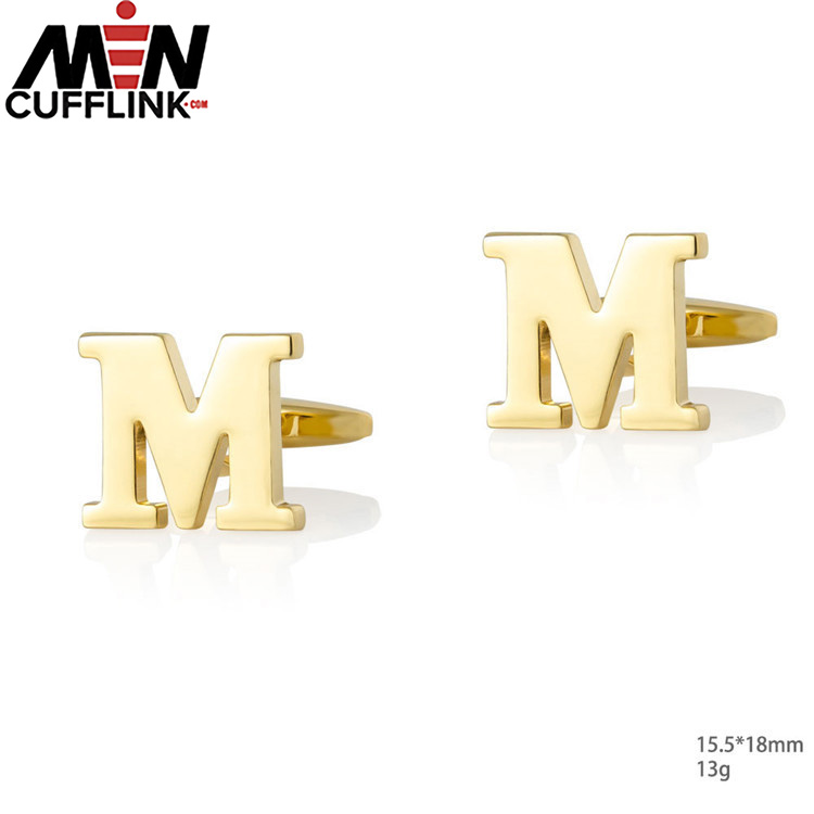 Gold 26 English letters smooth metal copper cufflinks