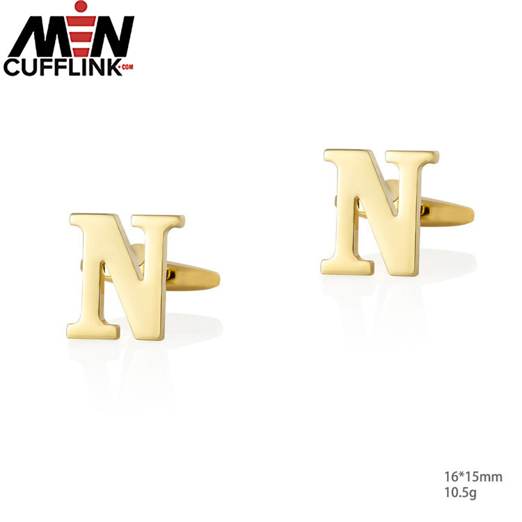 Gold 26 English letters smooth metal copper cufflinks