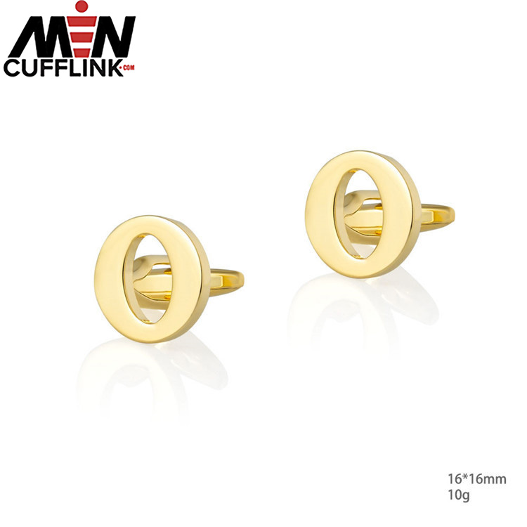 Gold 26 English letters smooth metal copper cufflinks