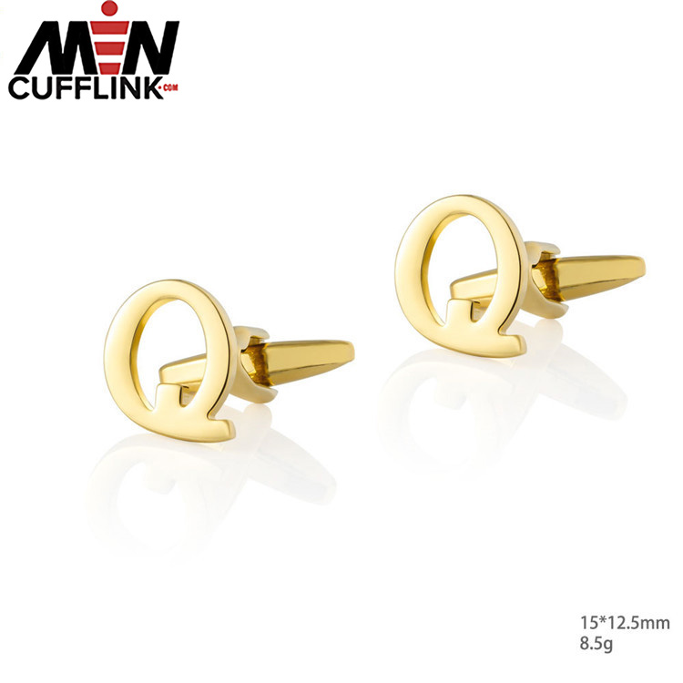 Gold 26 English letters smooth metal copper cufflinks