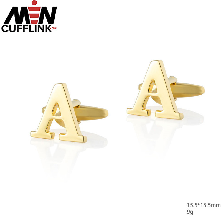 Gold 26 English letters smooth metal copper cufflinks