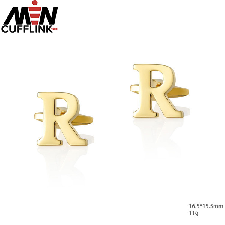 Gold 26 English letters smooth metal copper cufflinks