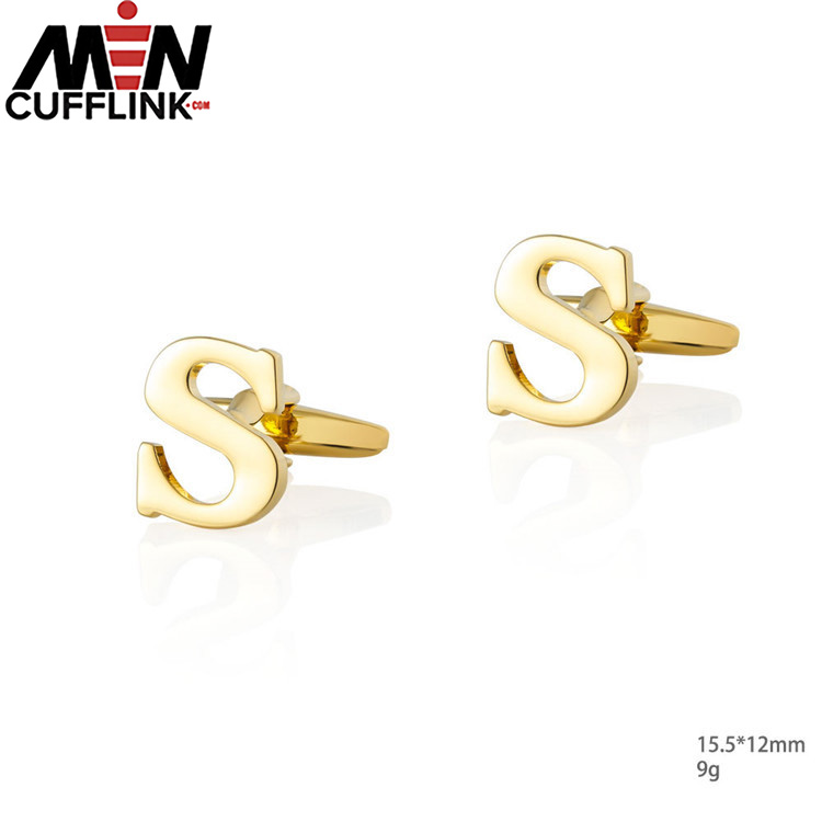 Gold 26 English letters smooth metal copper cufflinks