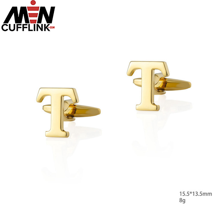 Gold 26 English letters smooth metal copper cufflinks