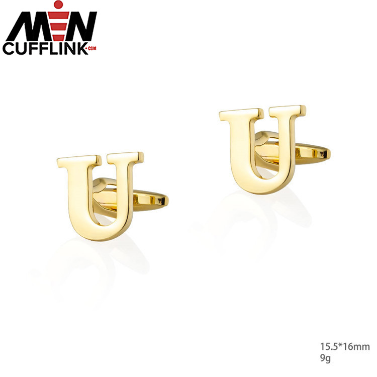 Gold 26 English letters smooth metal copper cufflinks