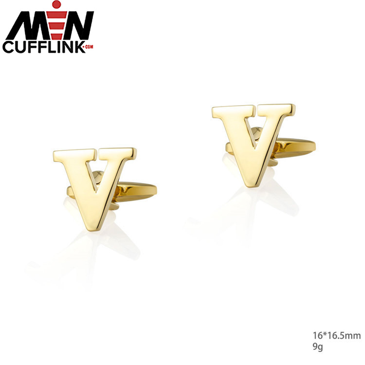 Gold 26 English letters smooth metal copper cufflinks