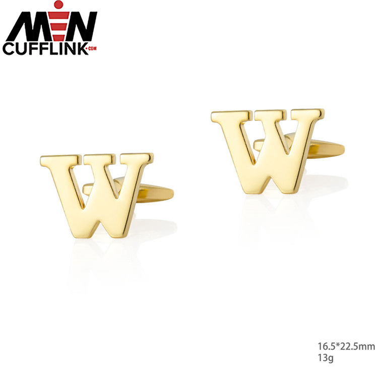 Gold 26 English letters smooth metal copper cufflinks