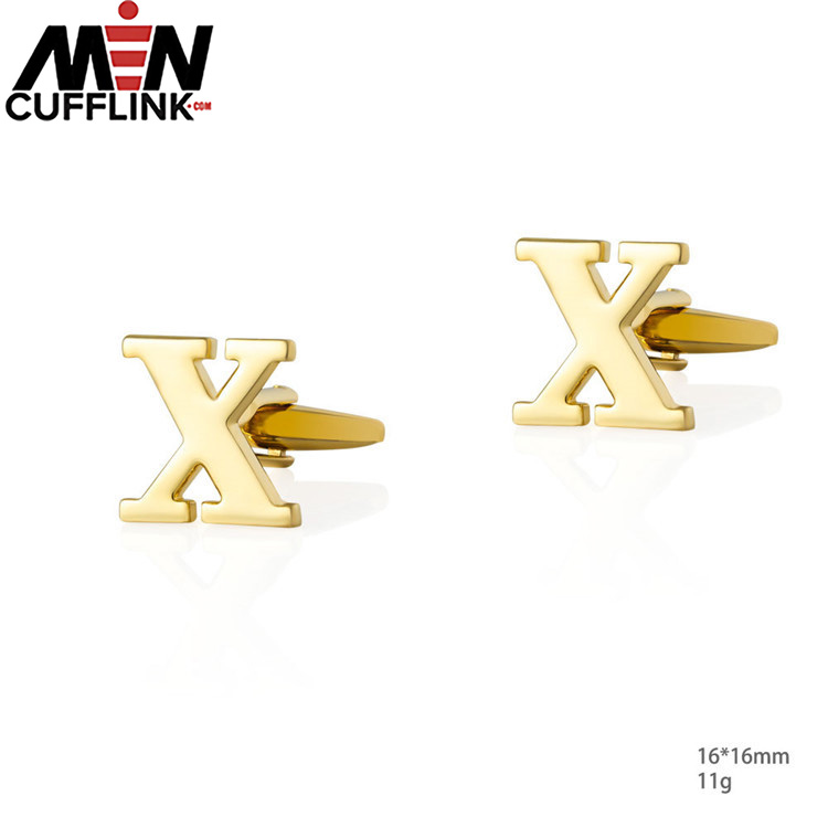 Gold 26 English letters smooth metal copper cufflinks