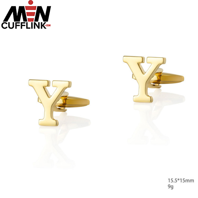 Gold 26 English letters smooth metal copper cufflinks