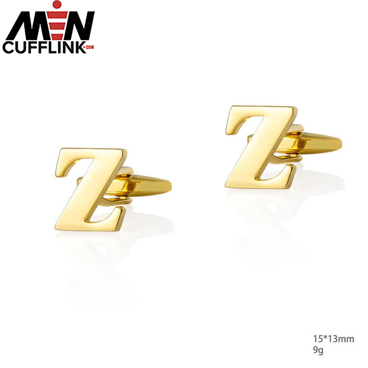 Gold 26 English letters smooth metal copper cufflinks