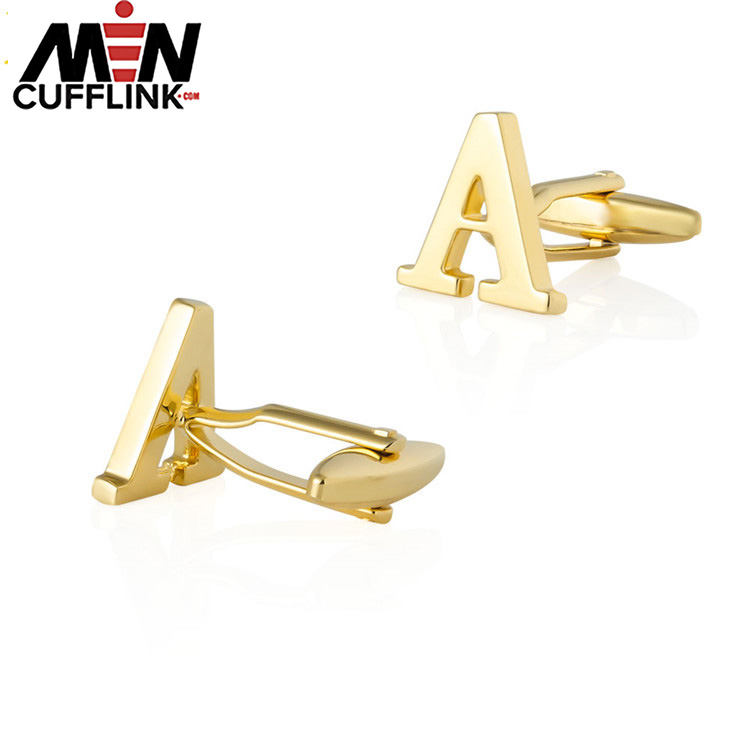 Gold 26 English letters smooth metal copper cufflinks