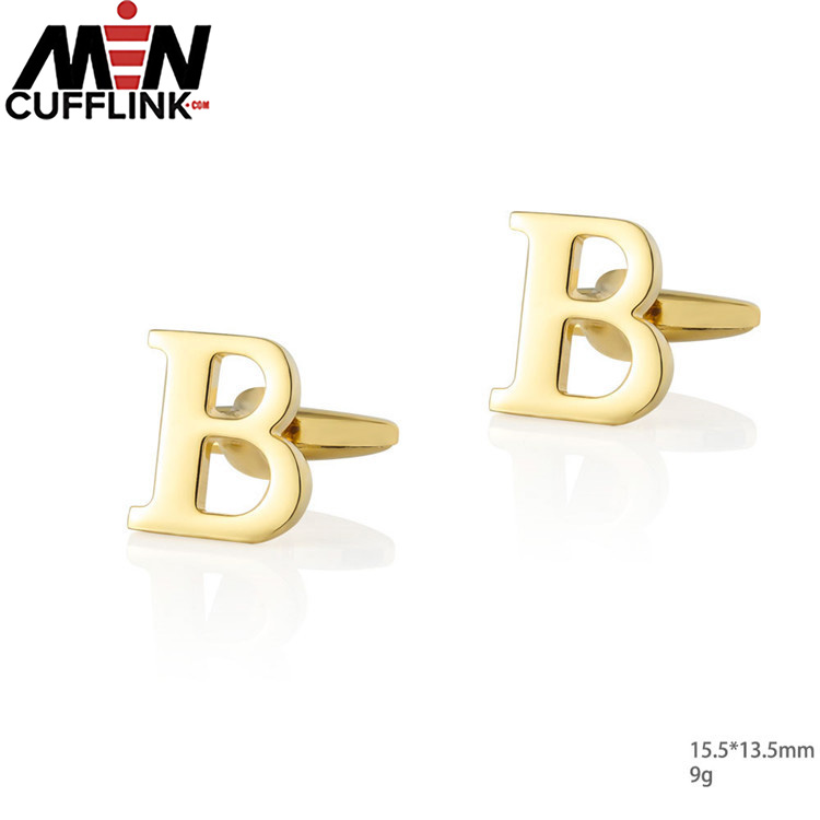 Gold 26 English letters smooth metal copper cufflinks