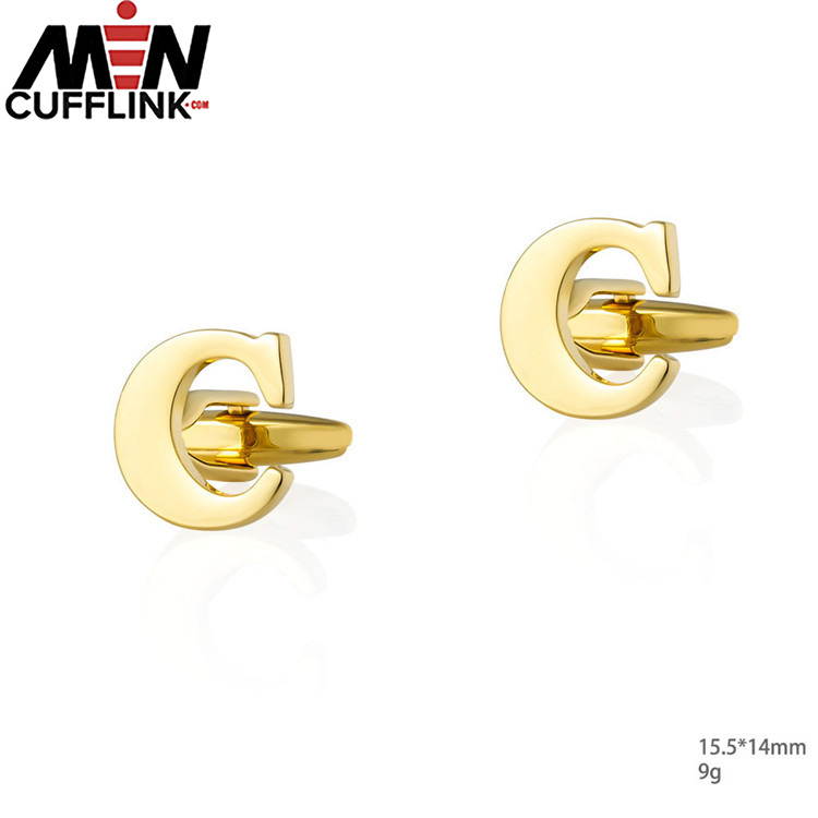 Gold 26 English letters smooth metal copper cufflinks