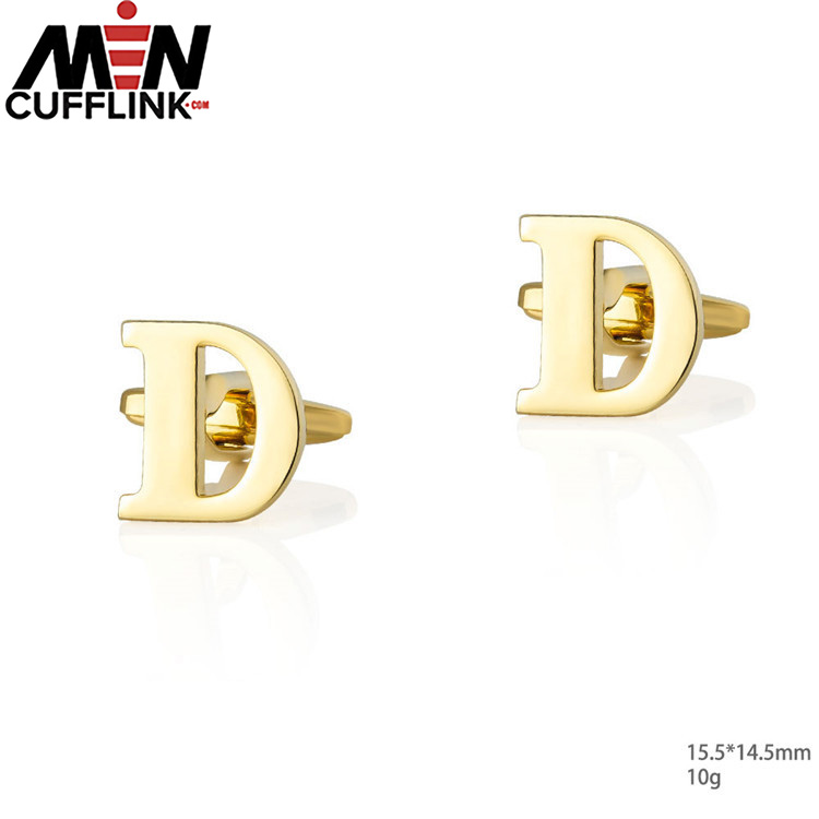 Gold 26 English letters smooth metal copper cufflinks